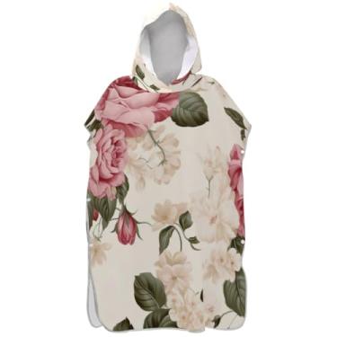 Imagem de Joisal Poncho de surfe floral vintage bege trocador de roupão para adultos ponchos de praia reutilizáveis para homens toalhas de banho com capuz
