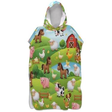 Imagem de Joisal Roupão fofo com estampa de animais de fazenda, poncho de surfe, para adultos, plus size, masculino e feminino, com capuz, toalha de banho com capuz