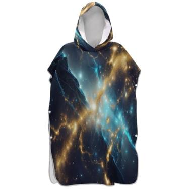 Imagem de Joisal Roupão com estampa azul dourado preto para adultos poncho de surfe praia moletom toalha absorvente de natação masculino feminino poncho com capuz