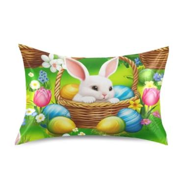 Imagem de Travesseiros Queen King Size Padrão Coelhos Fofos Ovos de Páscoa Cetim Verde Fronhas Frescas Estampagem Refrigerante Conforto Macio Travesseiro King Size 101,6 cm x 50,8 cm