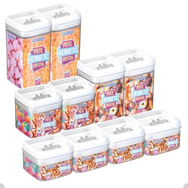 Imagem de Kit com 10 Potes Herméticos De Acrílico Para Mantimentos Tampa Com Trava Tamanhos Variados (Branco)