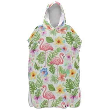 Imagem de Joisal Poncho de surf para adultos trocador de roupa de praia com capuz toalha de banho flamingos tropicais absorventes ponchos de praia para homens