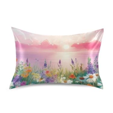 Imagem de Fronha King Queen Padrão Flores Silvestres Coloridas Rosa Roxo Cetim Fronhas Frescas Personalizadas Refrigeração Cama Travesseiro Slip King Size 101,6 cm x 50,8 cm