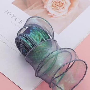 Imagem de Fita de organza de cauda de peixe iridescente de 9,8 m, fita transparente de tecido de 4 cm de largura para fazer joias, laços de cabelo, flores, guirlandas de Natal, decorações de casamento