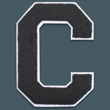 Imagem de QianSiLi Remendos de letras universitárias de chenille preto de 15 cm, letras grandes para jaquetas Letterman, moletons com capuz, mochilas, coletes, roupas, adesivos individuais da letra C