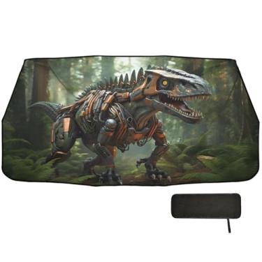 Imagem de Robô dinossauro andando na selva pára-brisa para-sol dobrável proteção de isolamento térmico guarda-chuva carro sombra 147.3 cm x 75.4 cm janela persianas para carro