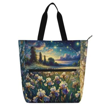 Imagem de Bolsa de trabalho floral Iris Field para mulheres, bolsa de lona com zíper, bolsa de praia, professores, livros, presentes