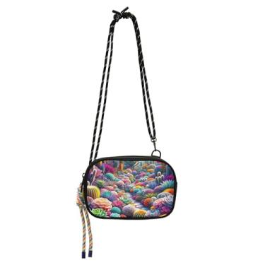 Imagem de TSENQUE Bolsa feminina transversal pequena colorida suculentas jardim carteira para celular bolsa designer bolsas de ombro