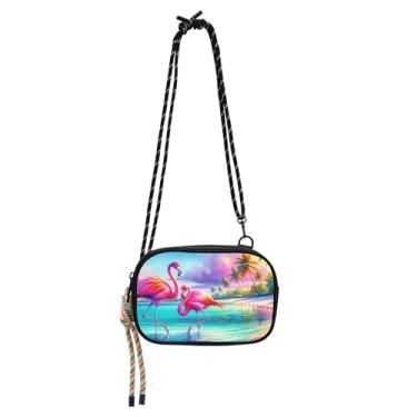 Imagem de TSENQUE Bolsa feminina pequena a tiracolo carteira para telefone bolsa feminina de ombro de viagem aquarela flamingos praia