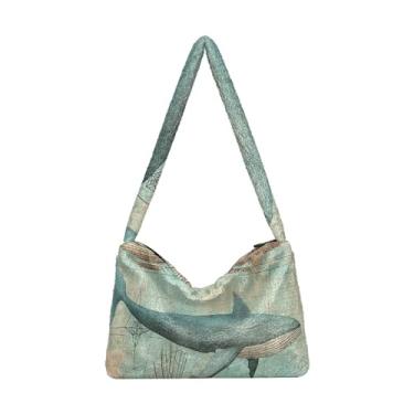 Imagem de GAIGEO Cute Cat Behind Broken Wall Bolsa feminina, bolsa tiracolo para mulheres, bolsa feminina para uso ao ar livre, Textura retrô baleia marinha coral, One Size