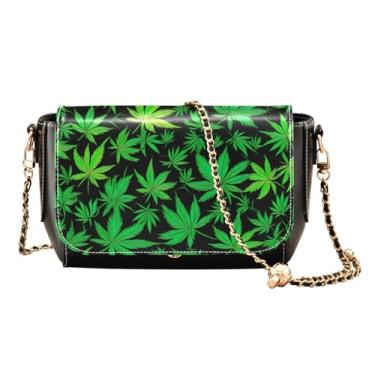 Imagem de Constelação de estrelas em uma bolsa de ombro preta de couro PU, bolsa de ombro de couro transversal, bolsas transversais para mulheres, Folha de cannabis no escuro - 2, One Size