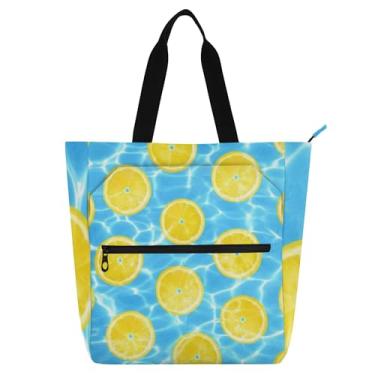 Imagem de GAIGEO Sacolas femininas azuis Lemon Slices para trabalho, lona, praia, escola, bolsas para professores com compartimentos