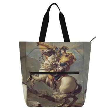 Imagem de Napoleão Cavalo Neoclássico Pintura Bolsas de Trabalho para Mulheres Tote Lona Praia Livro Bolsa Zíper Professores Bolsas Amantes Livros Presentes