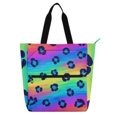 Imagem de Sacola feminina de leopardo, arco-íris, trabalho, lona, escola, escola, bolsas, professores, livros, presentes