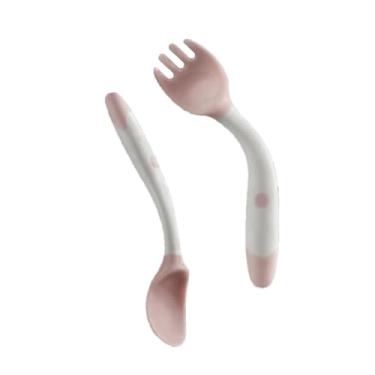 Imagem de Generic Conjunto de Garfo e Colher para Treinamento de Bebês, Alça Confortável, Kit de Utensílios para Alimentação Automática para Centros de Dia, Alça Adesiva Flexível Tpe (Rosa)