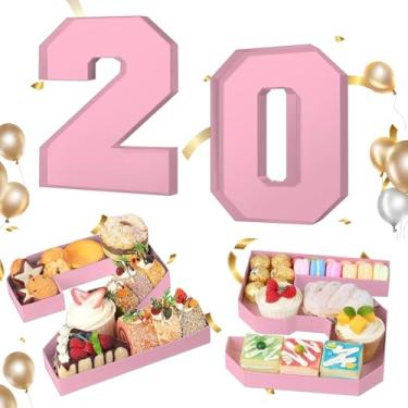 Imagem de Números de charcutaria 2025 preenchíveis, números de papelão para charcutaria, bandeja lavável, caixa de papel para decoração de festa de aniversário de formatura, cupcake, 25 cm (rosa)