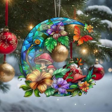 Imagem de Enfeites de Natal, lua de cristal, enfeites de árvore de Natal feitos à mão, decoração de carro e casa - presentes de Natal, decoração de artesanato em acrílico, ideias de troca de presentes para