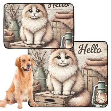 Imagem de TSENQUE Farmhouse Tapete de xixi lavável bege fofo para cães, tapete impermeável para gaiola, almofada reutilizável para treinamento de filhotes, absorvente, médio + grande, conjunto de 2