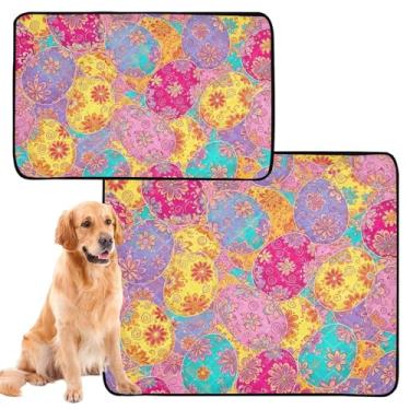 Imagem de Almofadas coloridas de desenho animado floral lavável para cães tapete de cercadinho de cachorro almofada reutilizável absorvente para parto, médio + grande, conjunto de 2