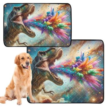 Imagem de Almofadas de xixi laváveis para animais de estimação reutilizáveis para gatos T Rex almofadas coloridas absorventes de confetes para cães tapetes impermeáveis antiderrapantes, médios + grandes