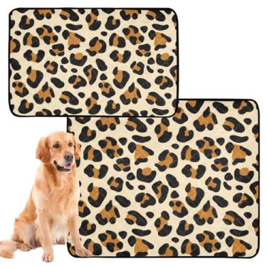 Imagem de Almofadas de xixi para cães, lavável, leopardo, preto, marrom, tapete para animais de estimação, reutilizável, absorvente, impermeável, tapete de cercadinho para cães, médio + grande, conjunto de 2