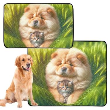 Imagem de Almofadas de xixi laváveis para animais de estimação, fofa, impermeável, antiderrapante, Chow, cachorro, cachorro, reutilizável, absorvente para cães, almofadas de penico, pequeno x pacote com 3