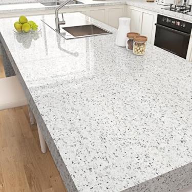 Imagem de WESTICK Papel de contato de bancada brilhante bancadas de granito à prova d'água papel de parede de mármore à prova de óleo removível terraço cozinha vinil envoltório para armários capa de mesa 44,5