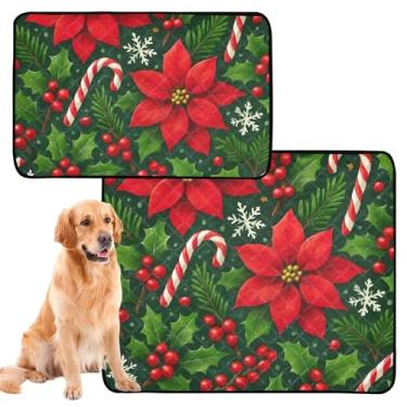 Imagem de Almofadas de xixi laváveis de Natal com flores vermelhas de poinsétia para animais de estimação, tapete reutilizável à prova d'água para cães, absorventes de cachorro, almofadas de penico, médio +