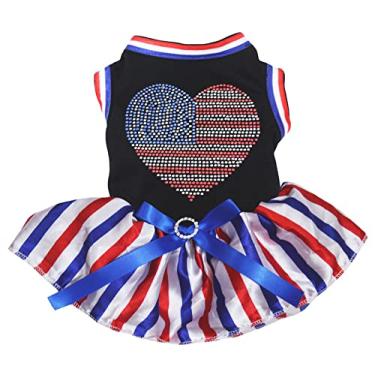 Imagem de Petitebella Vestido de cachorro com strass EUA coração (preto/listras, pequeno)