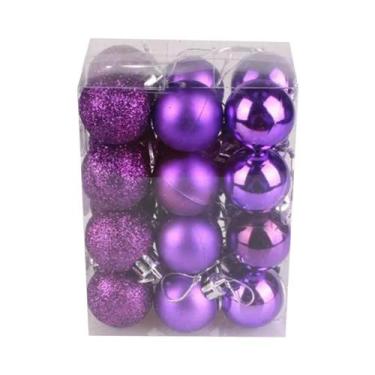 Imagem de Enfeites De Natal Em Glitter Rosa Dourado, 24 Peças, 3cm, Bolas Penden