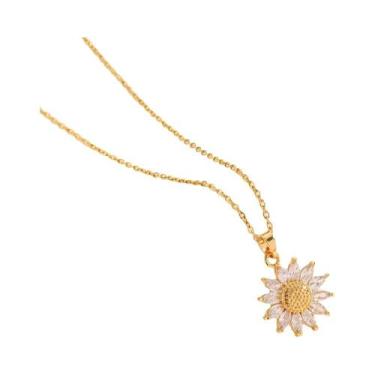 Imagem de Colar Feminino Com Pingente Giratório De Girassol Dourado Em Zircônia 