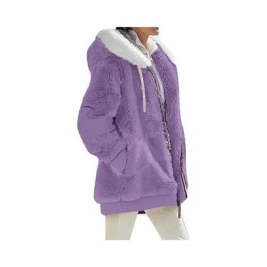 Imagem de Jaqueta Feminina De Inverno Com Capuz E Zíper Em Cashmere E Fleece, Ca