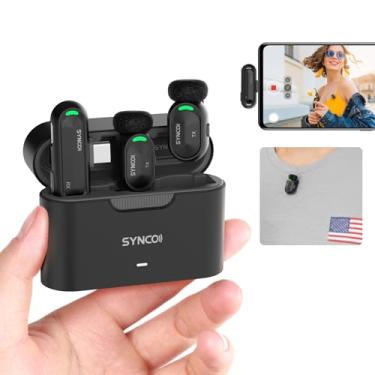 Imagem de SYNCO Mini microfone sem fio com cancelamento de ruído AI para iPhone/Android, microfone de lapela magnético plug-and-play com USB-C, alcance de 100 metros, bateria de 12H para gravação de vídeo e