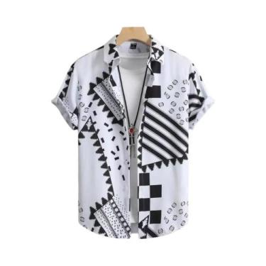 Imagem de Camisas Havaianas Masculinas De Manga Curta Com Estampa Em Patchwork 3