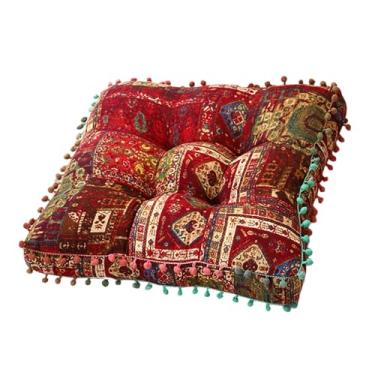 Imagem de Dualoai Almofada Boho para Cadeira, Almofada de Chão para Sentar, Café, Lareira, Ambientes Internos, Almofada Boho para Cadeira, Decorativa, Macia, Co, Vermelho 42x42x8cm, Tamanho real