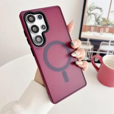 Imagem de Capa resistente a impactos de nível militar para Samsung S25 S24 S23 S22 Ultra Plus A56 A36 A16 A55 A26 A15 A35 com ímã (para Galaxy S22 Ultra 5G/Vermelho Escuro)