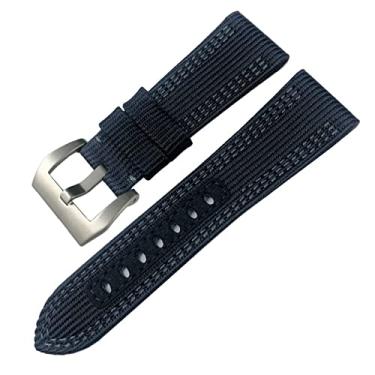 Imagem de SOMKB Pulseira de relógio de tecido de nylon 24 mm 26 mm adequada para Panerai luminária submersível PAM lona couro pulseira esportiva ferramentas de presente (cor: preto, cinza, prata, tamanho: 24