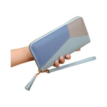 Imagem de Carteira Feminina Longa De Couro PU Com Zíper, Bolsa De Mão, Porta-Moe