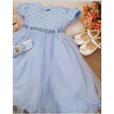 Imagem de Vestido infantil bebê recém nascido a 12 meses azul bebe - Sem marca, 