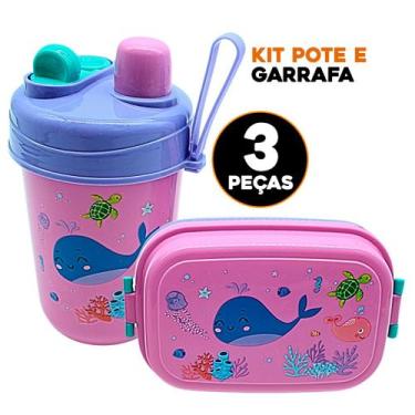 Imagem de Kit Marmita Infantil + Pote com Talher e Garrafinha 3 Peças Escolar - 