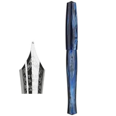 Imagem de AMSOH Caneta-tinteiro acrílica, caneta de tinta de resina, sem clipe, ponta fina de irídio, 0,5 mm, conjunto de presente para escritório (40SF-Peony)