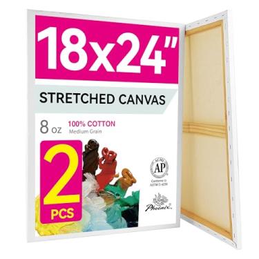 Imagem de PHOENIX Tela Esticada para Pintura 18X24"/Pacote com 2 Unidades, 8 Oz com Primer Triplo, Perfil de 5/8", Tela Branca Em Branco 100% Algodão, Tela com Moldura Quadrada para Óleo Acrílico e Arte Vazada