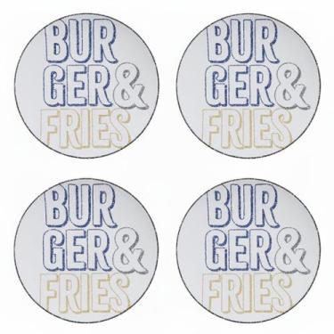 Imagem de Kit Jogo 4 Pratos Rasos Tramontina Hambúrguer Texas Porcelana 25 cm