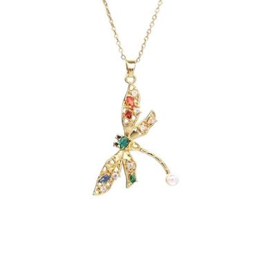 Imagem de ALRNBY Colar feminino de libélula, corrente dourada, delicada, de aço inoxidável, não mancha, zircônia cúbica, banhado a ouro, colar moderno, Adjustable, Banhado a ouro, Zircônia cúbica