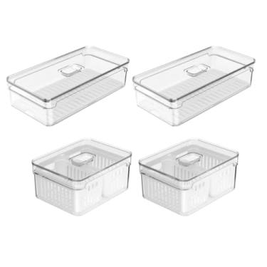 Imagem de Kit 4 Organizadores De Geladeira Clear Fresh: Porta Ovos 14un, Porta Frios e 2 Potes Prático e Funcional para Uso Diário