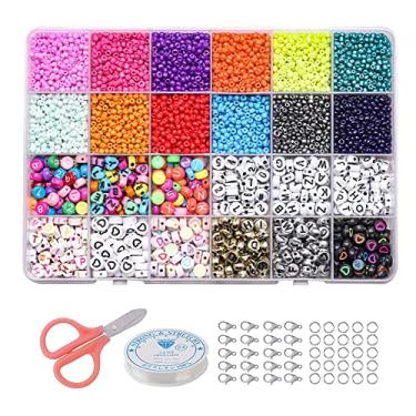 Imagem de Conjunto de Contas Vidro com 24 Compartimentos Padrão Alfabético Pintura Forno Caixa para Pulseiras e Colares DIY Armazenamento Tesoura Fio Elástico C