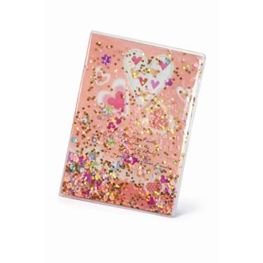 Imagem de Caderno com Capa Plástica Decorada com Paetês, Rosa com Corações e Flores, Design com Glitter Colorido