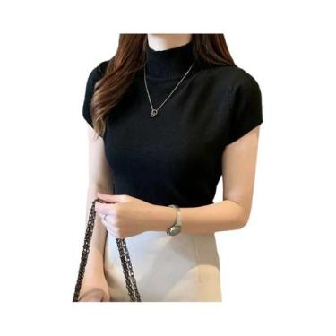 Imagem de Suéter De Tricô Feminino Com Gola Alta E Manga Curta, Estilo Coreano, 