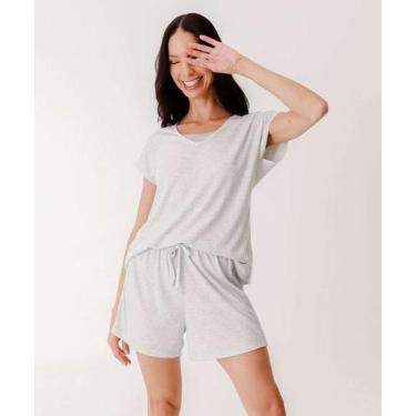 Imagem de Pijama Feminino Canelado Manga Curta Marisa-28007, Cinza, P