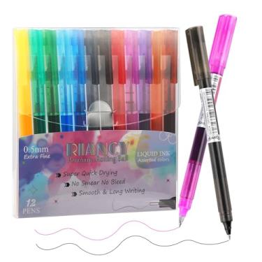Imagem de RIANCY Canetas coloridas, 12 cores canetas esferográficas de gel de ponta fina de 0,5 mm, cores sortidas, sem manchas, escrita colorida vibrante para anotações, colorir, escritório, material escolar